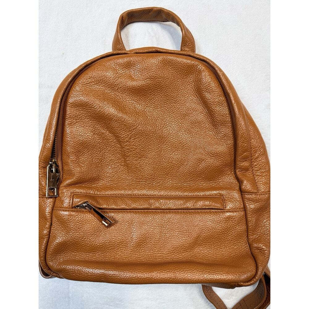 Clark & Madison Mini Leather Backpack Butterscotch Pebbled Zipper Tan City Chic